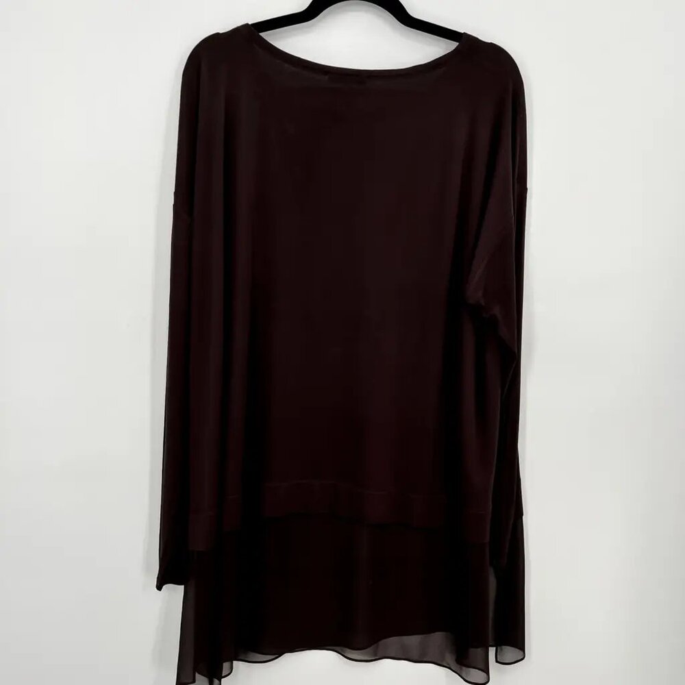 Eileen Fisher 100% Silk Sheer Hem Bateau Neck Tunic Top Brown XL - Picture 7 of 9